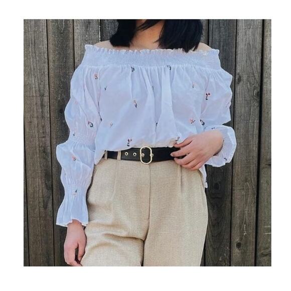 ZARA - white floral off the shouder top - Size XS - Picture 2 of 9